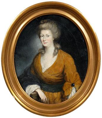 Appraisal: th century British School portrait woman in a gold velvet