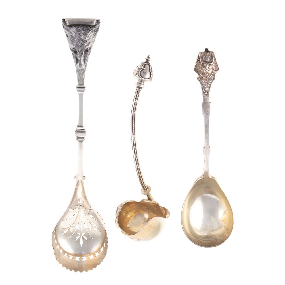 Appraisal: Three Interesting Sterling Silver Serving Pieces Including a sauce ladle