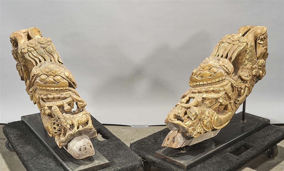 Appraisal: Pair of Chinese carved gilt wood architectural elements depicting fo