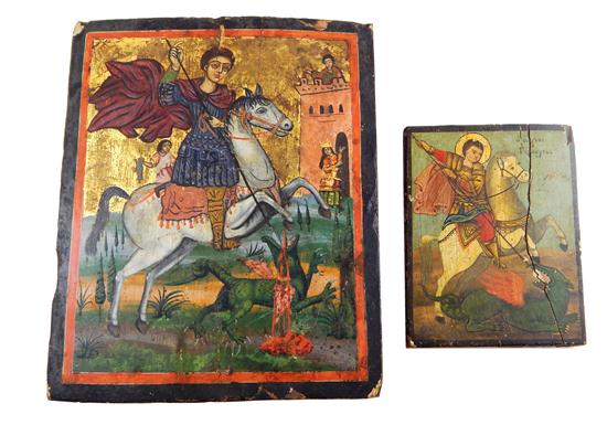 Appraisal: Two Greek icons oil on wooden panels both depicting Saint