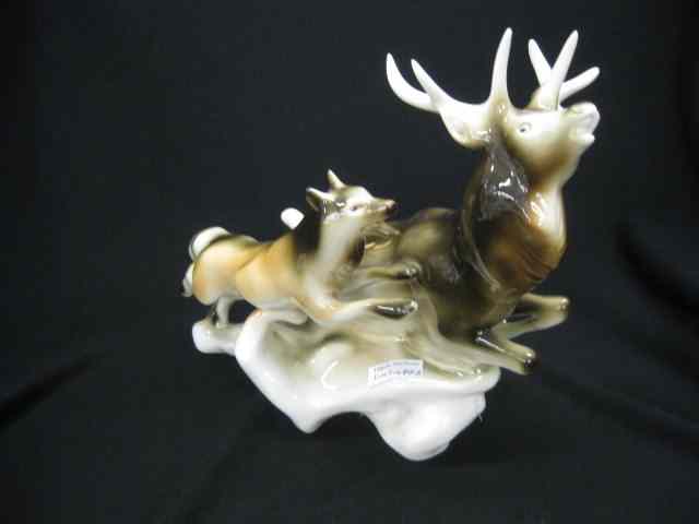 Appraisal: Royal Dux Porcelain Figurine of FoxChasing a Stag '' excellent