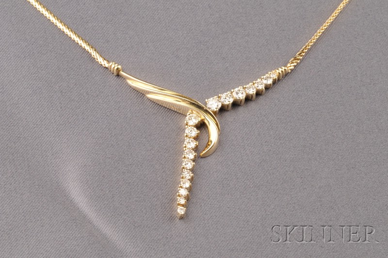 Appraisal: kt Gold and Diamond Necklace Jose Hess the V-shape pendant