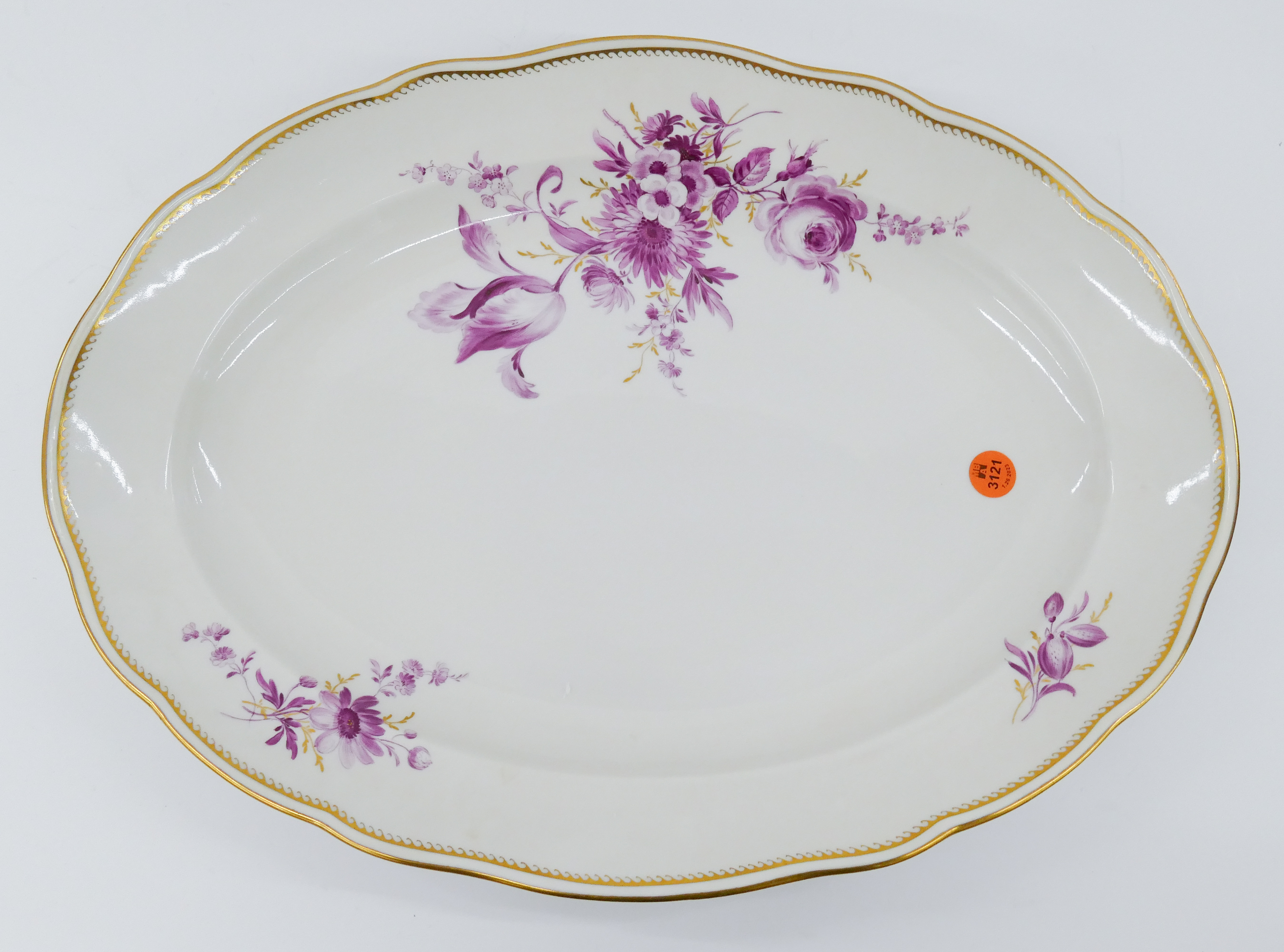 Appraisal: Meissen Pink Flower Porcelain Oval Serving Plate Gilt decoration and