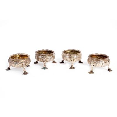 Appraisal: Two matching pairs of George III silver salt cellars one