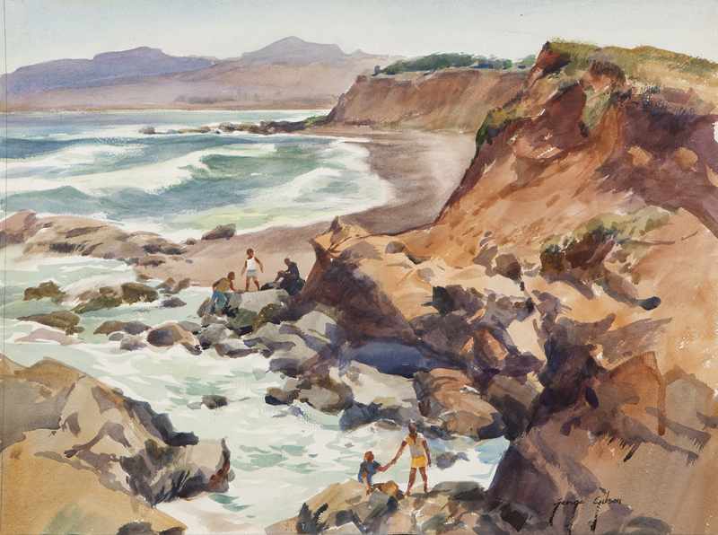 Appraisal: 'North of San Simeon'' watercolor on paper under Plexiglas paper