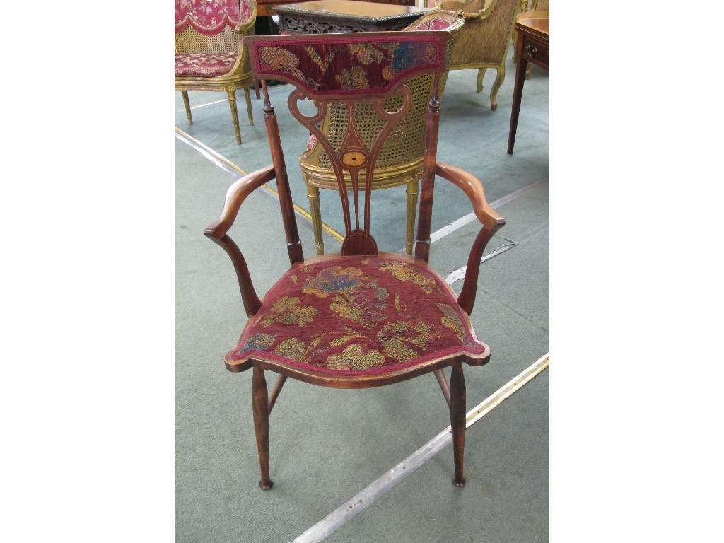 Appraisal: An Art Nouveau mahogany parlour armchair decorated with satinwood inlay