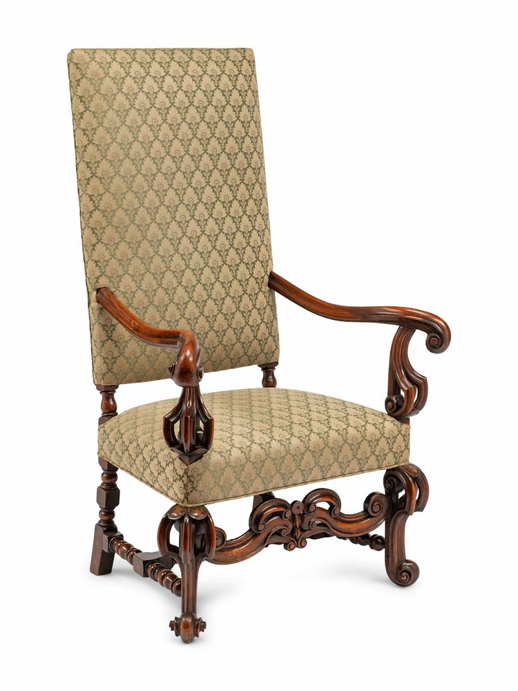 Appraisal: A Continental Baroque Style Carved Walnut Armchair A Continental Baroque