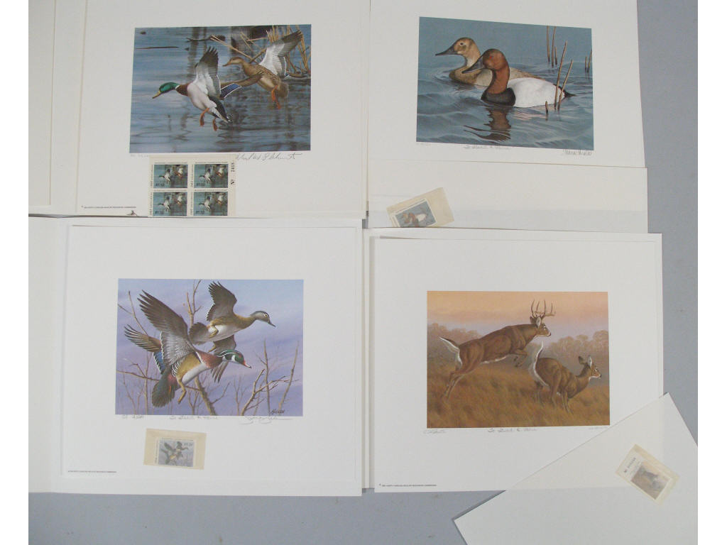 Appraisal: Four NC Duck and Sportsman Stamp Prints Stamps the first