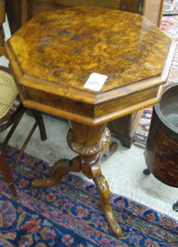 Appraisal: VICTORIAN BURL WALNUT WORK TABLE English mid th century having