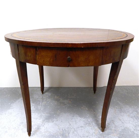 Appraisal: Round game table with tooled leather top mahogany and mahogany