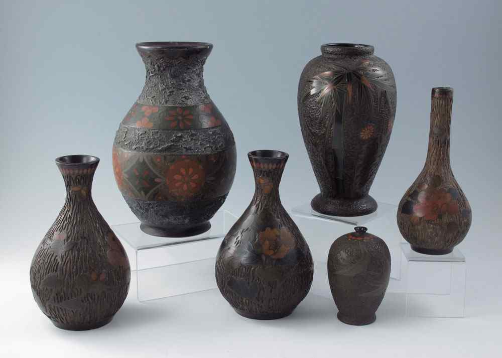 Appraisal: JAPANESE TOTAI CLOISONNE VASES Also referred to as Tree-Bark cloisonne