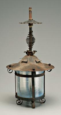 Appraisal: Iron and glass lantern cylindrical globe with spiral opalescent glass