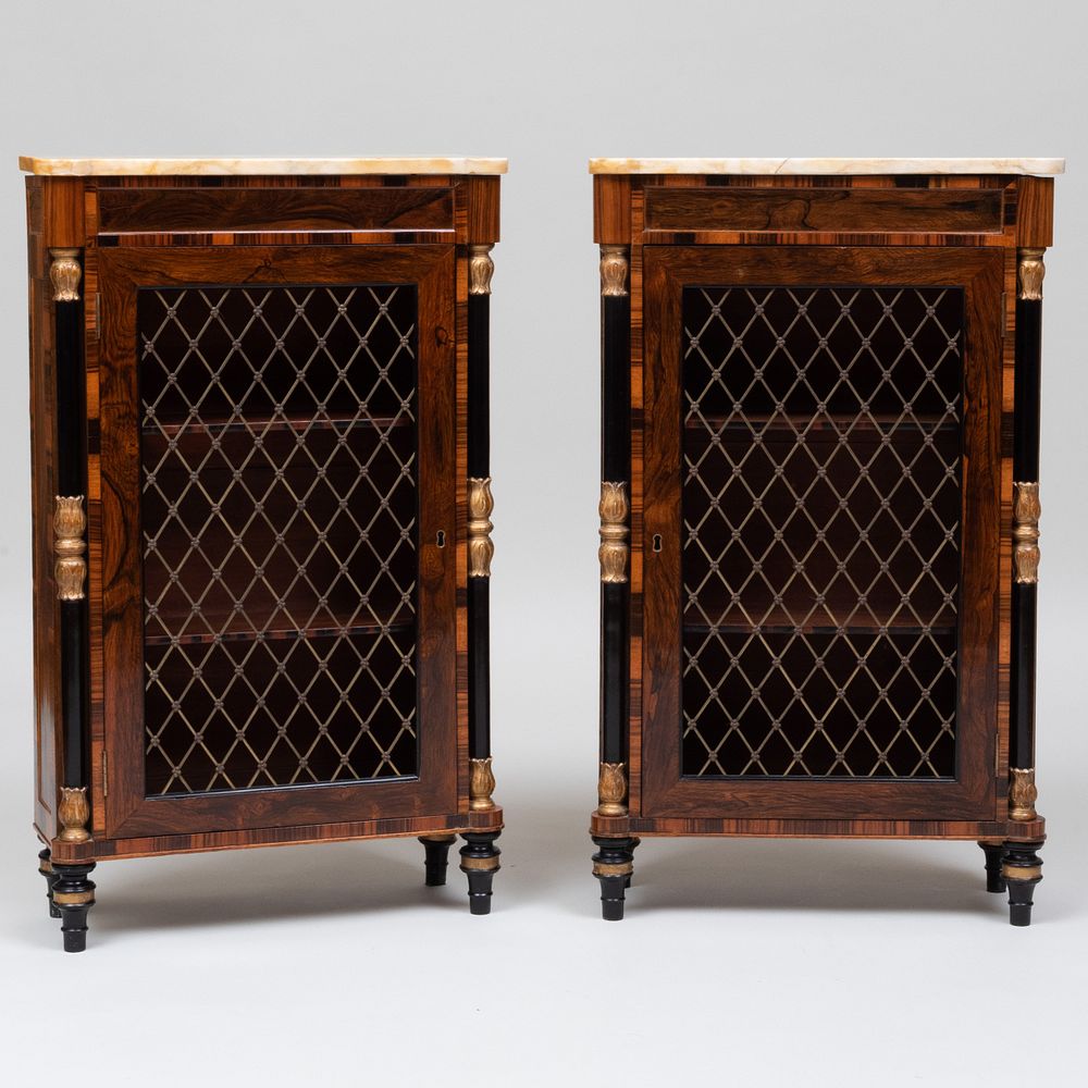 Appraisal: Pair of George IV Rosewood Calamander and Parcel-Gilt Side Cabinets