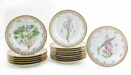 Appraisal: Royal Copenhagen Flora Danica porcelain dinner plates gilt borders polychrome