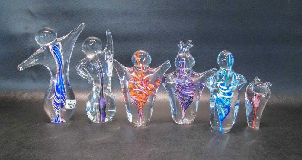 Appraisal: SET OF SEVEN FIGURAL STUDIO ART GLASS SCULPTURES in various