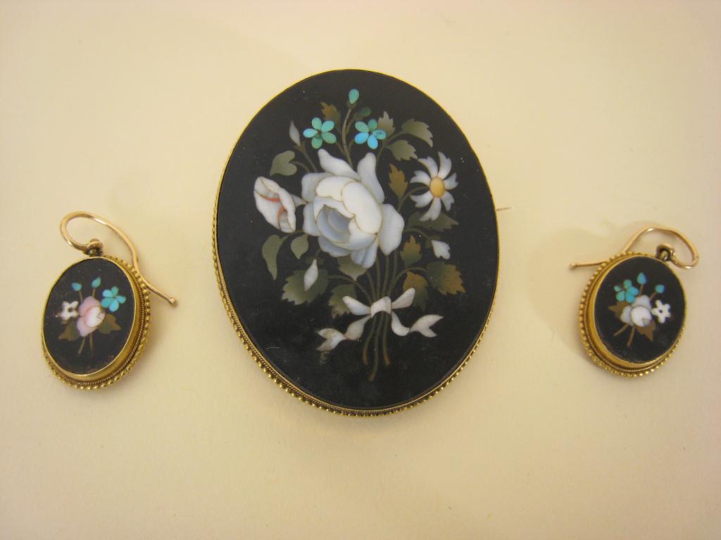 Appraisal: A pietra dura oval Mourning Brooch depicting bouquet of flowers