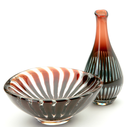 Appraisal: EDVIN OHRSTROM ORREFORS Ariel glass bowl and vase Both engraved