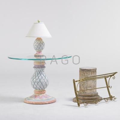 Appraisal: MIXED GROUPING Glass top ceramic pedestal base table matching lamp