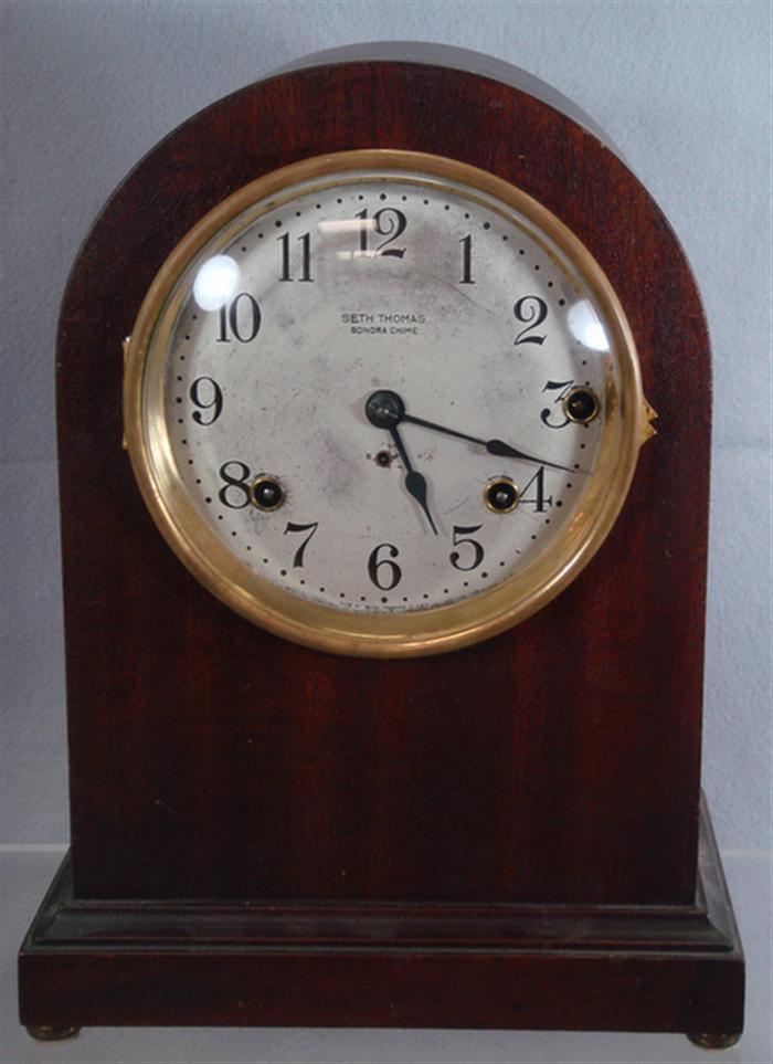 Appraisal: Seth Thomas No Sonora bell chime mahogany mantle clock soiled