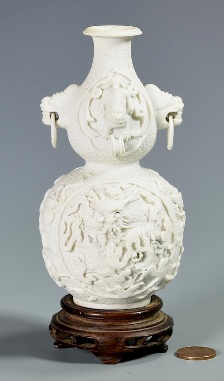 Appraisal: Chinese Biscuit Porcelain Double Gourd Vase Small Chinese white biscuit