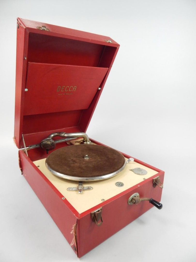 Appraisal: A Decca portable gramophone in red canvas case