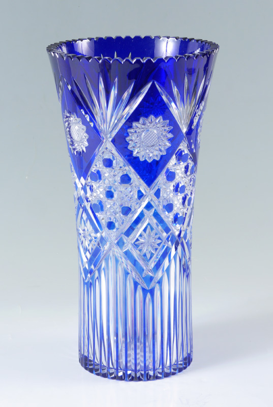 Appraisal: COBALT CUT TO CLEAR GLASS VASE Measures '' tall x