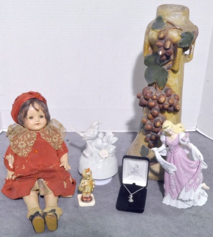 Appraisal: Bx Misc Decorative ItemsAnd a composition doll and a Hummel