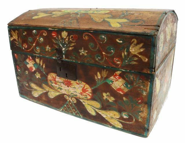 Appraisal: Antique Dutch style paint-decorated dome-top trunk th c hinged top