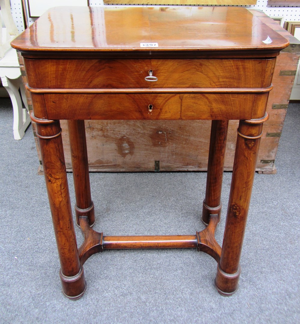 Appraisal: An early th century Continental mahogany sewing box the lift