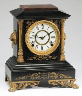 Appraisal: th c Ansonia cast iron mantel clock h Ansonia cast