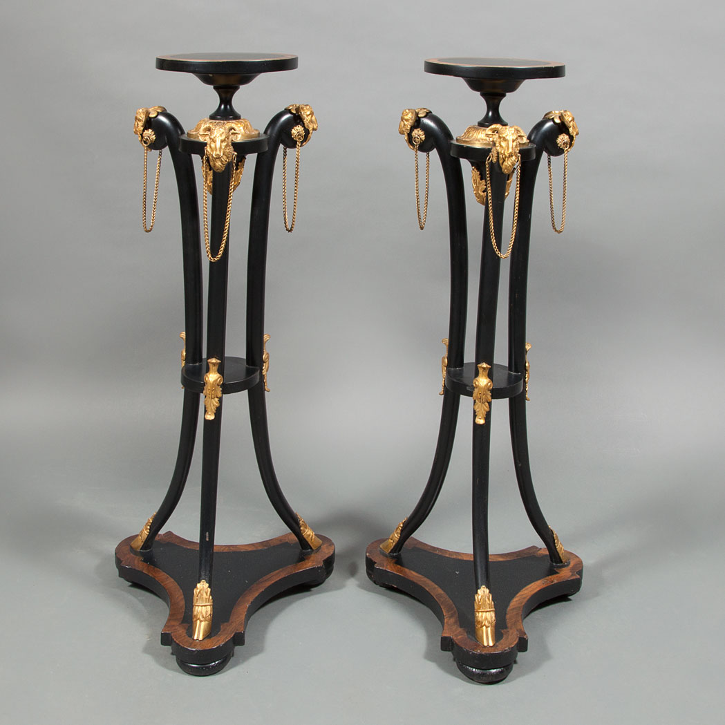 Appraisal: Pair of Empire Style Gilt-Metal Mounted Ebonized and Walnut Pedestals