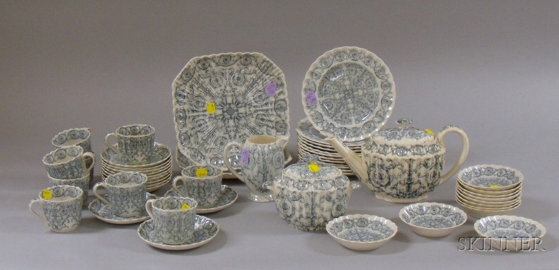 Appraisal: Forty-nine Piece Copeland Transfer Blue and White Scroll Decorated Ceramic