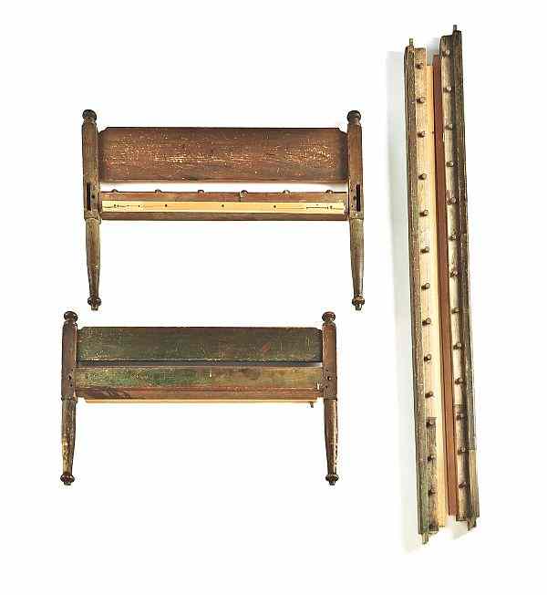 Appraisal: Painted pine rope bed th c retaining a green surface