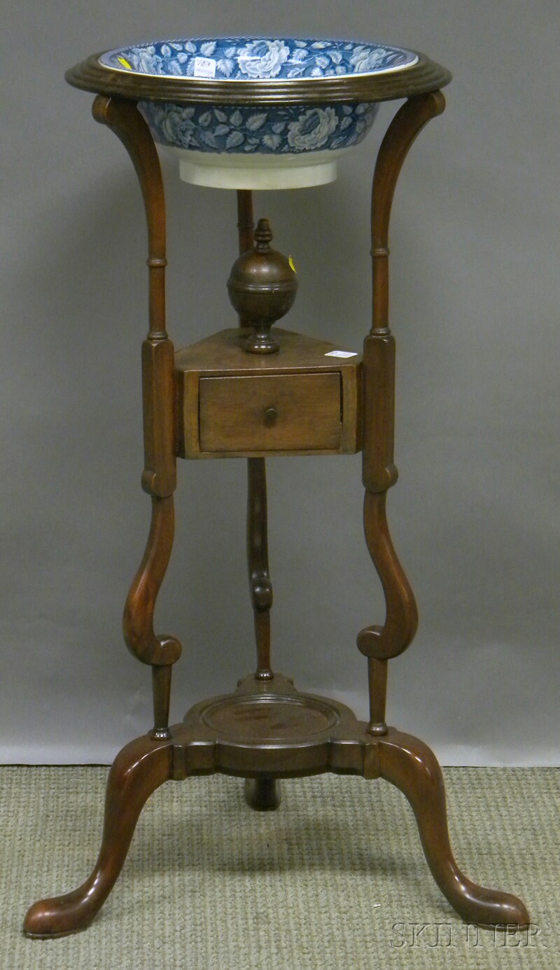 Appraisal: Georgian Mahogany Chamber Stand with English Blue and White Transfer-decorated