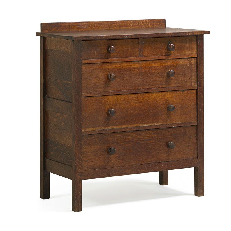 Appraisal: GUSTAV STICKLEY Chest of drawers Condition Report Untouched original finish