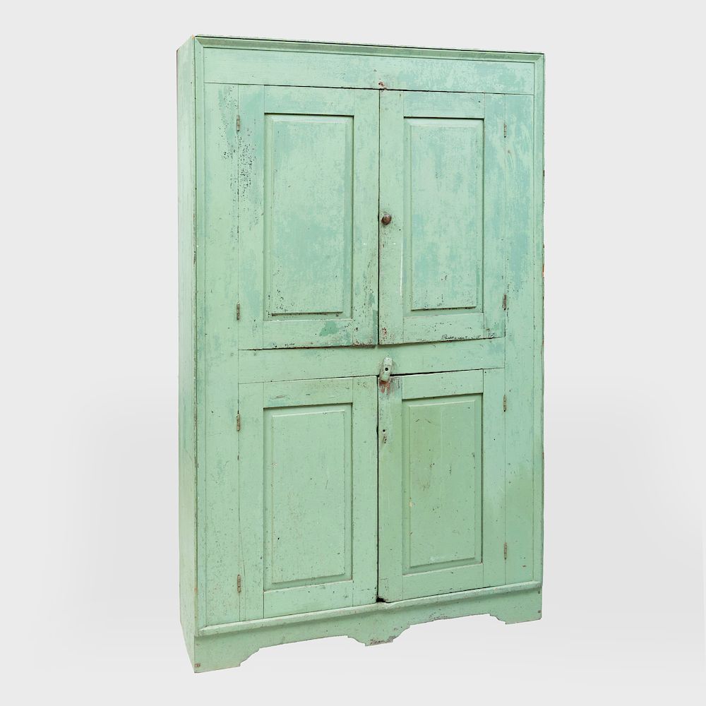 Appraisal: Hudson Valley Apple Green Painted Two Door Dish Cupboard The