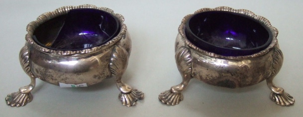 Appraisal: Two silver circular salts each of cauldron form with decorated