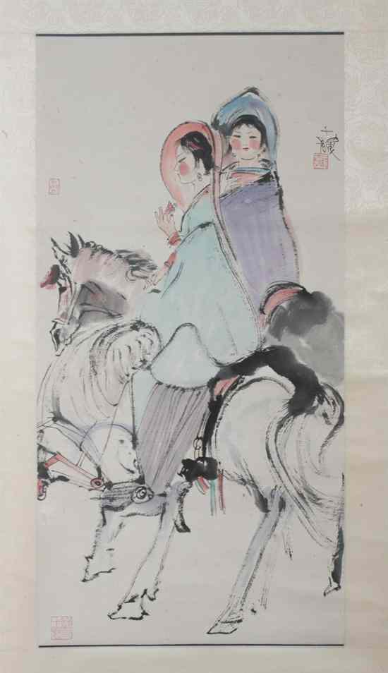 Appraisal: AFTER CHENG SHI FA Chinese - GIRLS ON HORSES ink