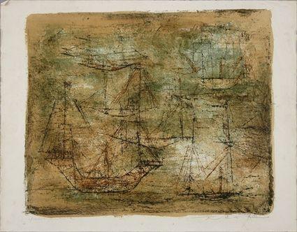 Appraisal: ZAO WOU-KI b UNTITLED SAILING SHIP Lithograph in colors x