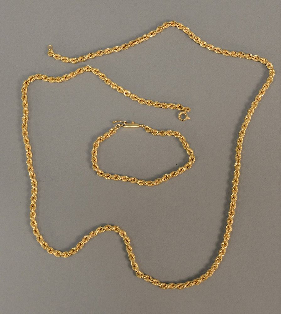 Appraisal: K gold chain and bracelet chain lg in gr K