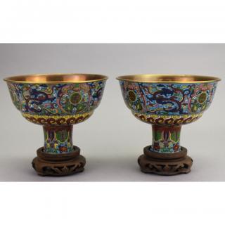 Appraisal: Chinese Cloisonne Footed Bowls on Stand Chinese Cloisonne Footed Bowls