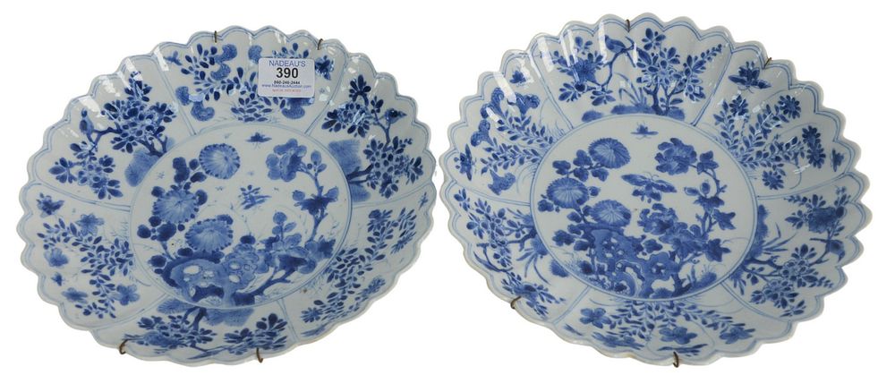 Appraisal: Pair of Molded Blue and White Scalloped Dishes Kangxi th