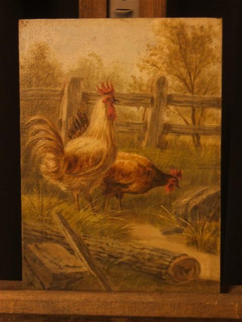 Appraisal: TH CENTURY A PAIR OF PAINTINGS WITH ROOSTERS Oil on