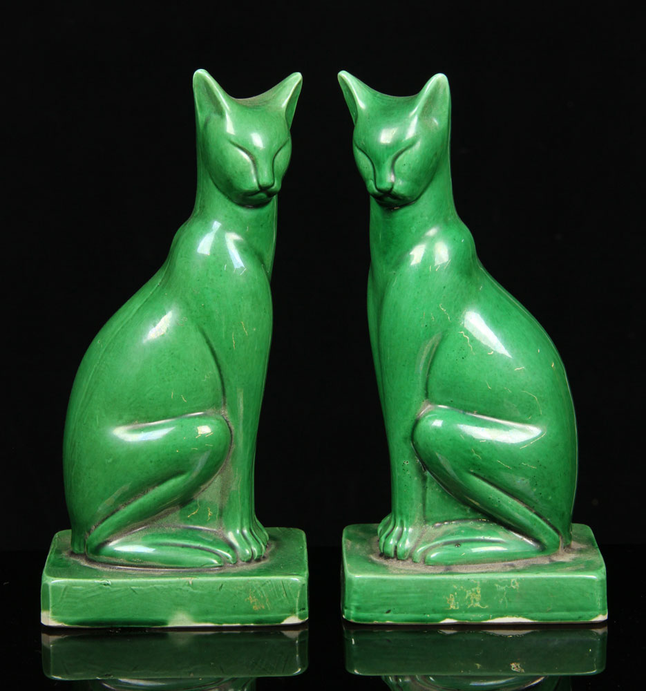 Appraisal: - Pr th C Chinese Cat Bookends Porcelain Pair of