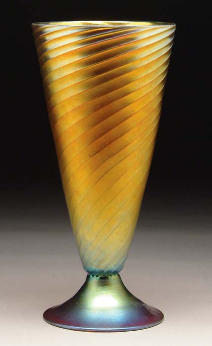 Appraisal: STEUBEN AURENE VASE Outstanding gold Aurene vase has spiraling ribbed