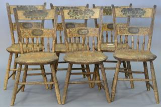 Appraisal: Set of six Federal thumb back side chairs painted and