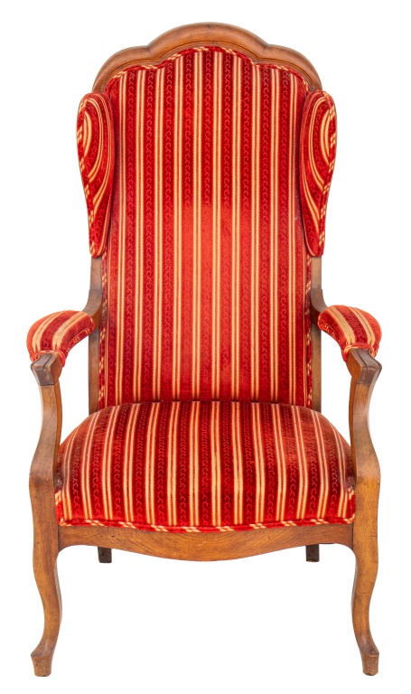 Appraisal: FRENCH LOUIS PHILIPPE UPHOLSTERED WINGBACK CHAIR French Louis Philippe cherry