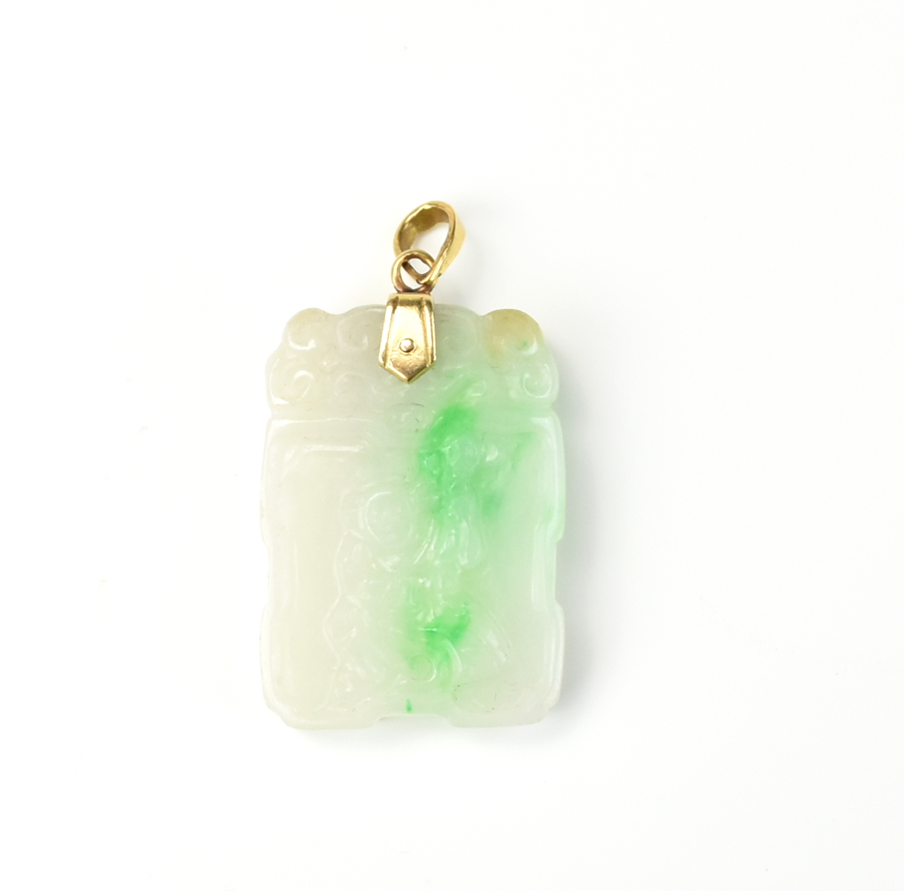 Appraisal: CHINESE JADEITE PENDANT W K GOLD SET a panel shaped