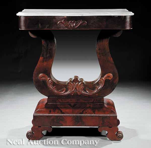 Appraisal: An American Late Classical Mahogany Console th c serpentine marble