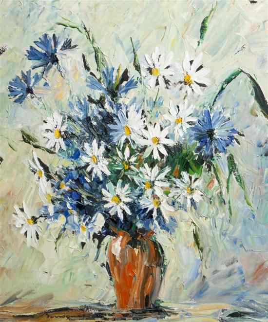 Appraisal: George Bousquet French - Daisies in Orange Vase oil on